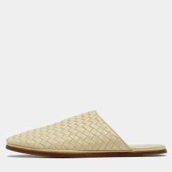Bottega Veneta Light Yellow Intrecciato Leather Flat Mules Size 41
