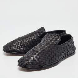Bottega Veneta Black Intrecciato Leather Smoking Slippers Size 41