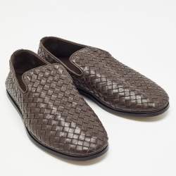 Bottega Veneta Brown Intrecciato Leather Smoking Slippers Size 40