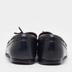 Pre Owned Bottega Veneta Black Intrecciato Leather Bow Slip on Loafers Size 42