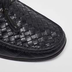 Pre Owned Bottega Veneta Black Intrecciato Leather Bow Slip on Loafers Size 42