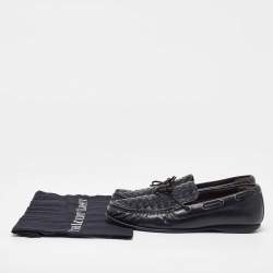 Pre Owned Bottega Veneta Black Intrecciato Leather Bow Slip on Loafers Size 42