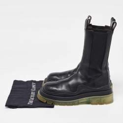 Pre Owned Bottega Veneta Black Leather Tire Chelsea Boots Size 41