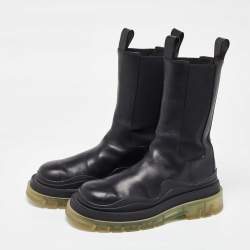 Pre Owned Bottega Veneta Black Leather Tire Chelsea Boots Size 41
