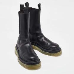 Pre Owned Bottega Veneta Black Leather Tire Chelsea Boots Size 41