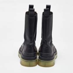 Pre Owned Bottega Veneta Black Leather Tire Chelsea Boots Size 41