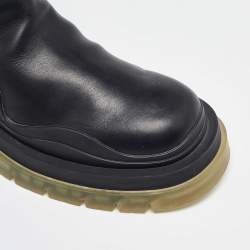 Pre Owned Bottega Veneta Black Leather Tire Chelsea Boots Size 41
