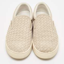 Pre Owned Bottega Veneta Grey Suede Intrecciato Slip On Sneakers Size 45
