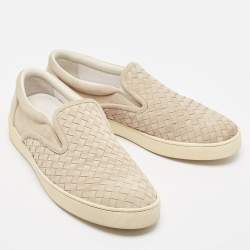 Pre Owned Bottega Veneta Grey Suede Intrecciato Slip On Sneakers Size 45