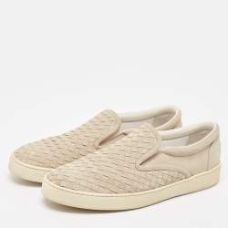 Pre Owned Bottega Veneta Grey Suede Intrecciato Slip On Sneakers Size 45