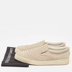 Pre Owned Bottega Veneta Grey Suede Intrecciato Slip On Sneakers Size 45