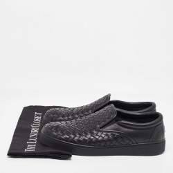 Pre Owned Bottega Veneta Black Intrecciato Leather Slip On Sneakers Size 42