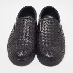 Pre Owned Bottega Veneta Black Intrecciato Leather Slip On Sneakers Size 42