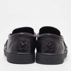Pre Owned Bottega Veneta Black Intrecciato Leather Slip On Sneakers Size 42