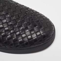 Pre Owned Bottega Veneta Black Intrecciato Leather Slip On Sneakers Size 42