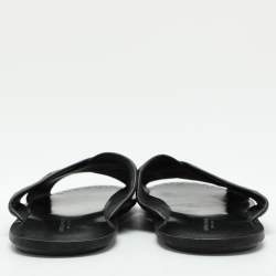 Pre Owned Bottega Veneta Black Intrecciato Leather Criss Cross Flat Slides Size 43
