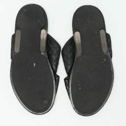 Pre Owned Bottega Veneta Black Intrecciato Leather Criss Cross Flat Slides Size 43