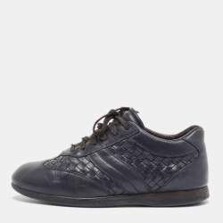 Pre Owned Bottega Veneta Navy Blue Intrecciato Lace Up Sneakers Size 41