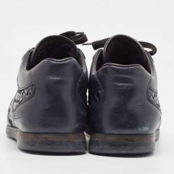 Pre Owned Bottega Veneta Navy Blue Intrecciato Lace Up Sneakers Size 41