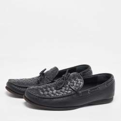 Bottega Veneta Black Intrecciato Leather Bow Slip on Loafers Size 41.5