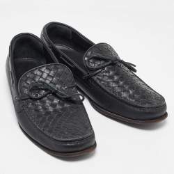 Bottega Veneta Black Intrecciato Leather Bow Slip on Loafers Size 41.5