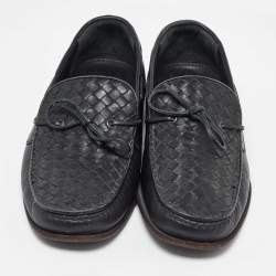 Bottega Veneta Black Intrecciato Leather Bow Slip on Loafers Size 41.5