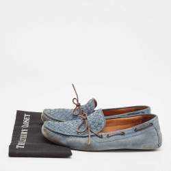 Bottega Veneta Blue Suede Intrecciato Loafers Size 44