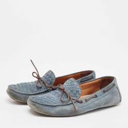 Bottega Veneta Blue Suede Intrecciato Loafers Size 44