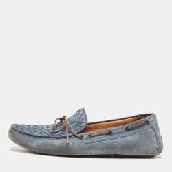 Bottega Veneta Blue Suede Intrecciato Loafers Size 44