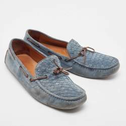 Bottega Veneta Blue Suede Intrecciato Loafers Size 44