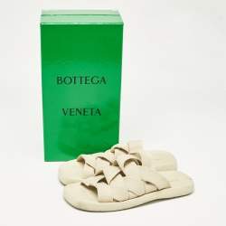 Bottega Veneta Cream Intrecciato Fabric Slide Sandals Size 40