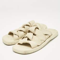 Bottega Veneta Cream Intrecciato Fabric Slide Sandals Size 40