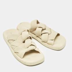 Bottega Veneta Cream Intrecciato Fabric Slide Sandals Size 40