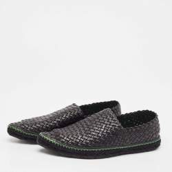 Pre Owned Bottega Veneta Black Intrecciato Leather Espadrille Loafers Size 43