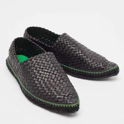 Pre Owned Bottega Veneta Black Intrecciato Leather Espadrille Loafers Size 43