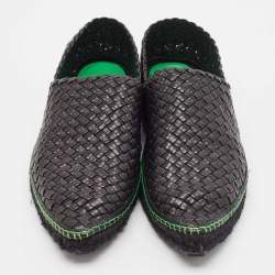 Pre Owned Bottega Veneta Black Intrecciato Leather Espadrille Loafers Size 43