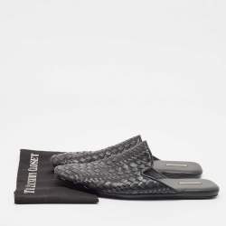 Pre Owned Bottega Veneta Black Intrecciato Leather Mules Size 43