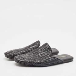 Pre Owned Bottega Veneta Black Intrecciato Leather Mules Size 43