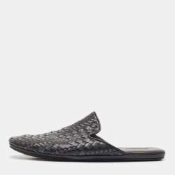 Pre Owned Bottega Veneta Black Intrecciato Leather Mules Size 43
