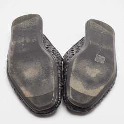 Pre Owned Bottega Veneta Black Intrecciato Leather Mules Size 43