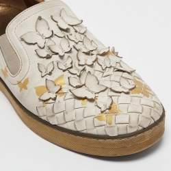 Bottega Veneta White Intrecciato Leather Butterfly Embellished Slip On Sneakers Size 39