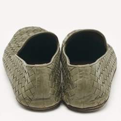 Pre Owned Bottega Veneta Green Intrecciato Leather Smoking Slippers Size 42