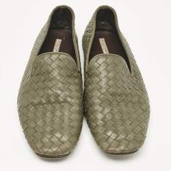 Pre Owned Bottega Veneta Green Intrecciato Leather Smoking Slippers Size 42
