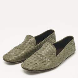 Pre Owned Bottega Veneta Green Intrecciato Leather Smoking Slippers Size 42