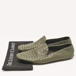 Pre Owned Bottega Veneta Green Intrecciato Leather Smoking Slippers Size 42