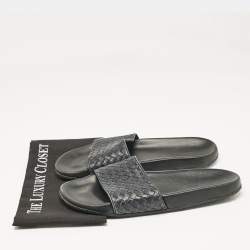 Bottega Veneta Black Intrecciato Leather Lake Slide Sandals Size 46