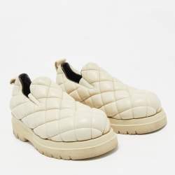 Pre Owned Bottega Veneta Cream Quilted Leather Slip On Loafers Size 41