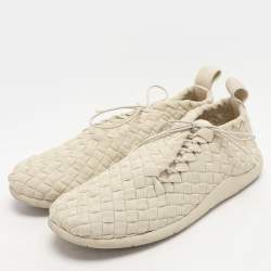 Bottega Veneta Off-White Intrecciato Elasticated Fabric Plat Sneakers Size 45