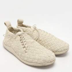 Bottega Veneta Off-White Intrecciato Elasticated Fabric Plat Sneakers Size 45
