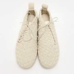 Bottega Veneta Off-White Intrecciato Elasticated Fabric Plat Sneakers Size 45